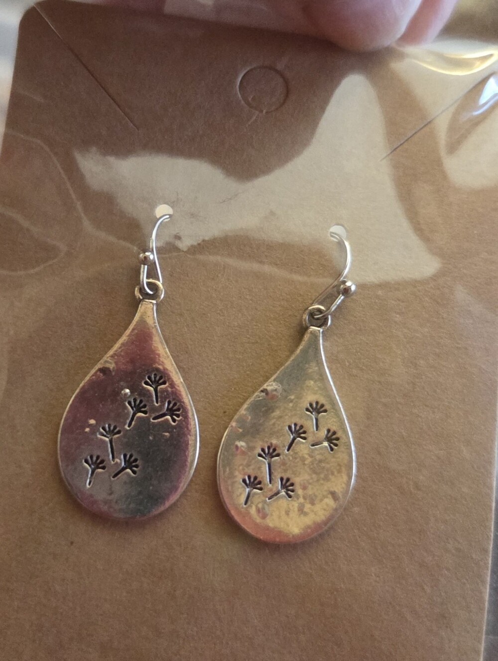 Silver Teardrop Dandelion Cutout Drop Earrings - Women Jewelry